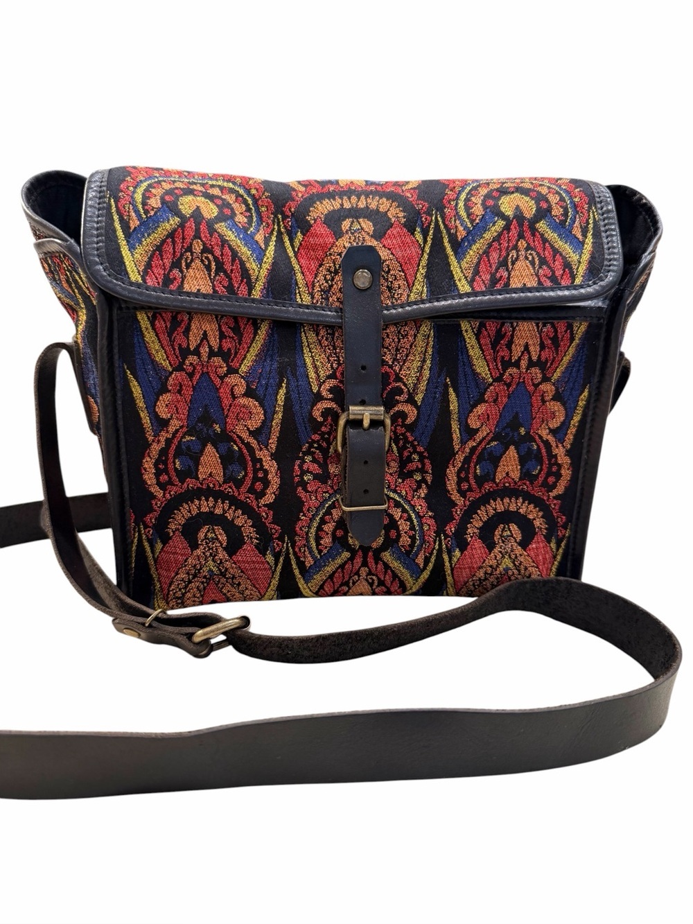 Dries Van Noten multicor Tapestry Crossbody Bag Leather Trim Y2K